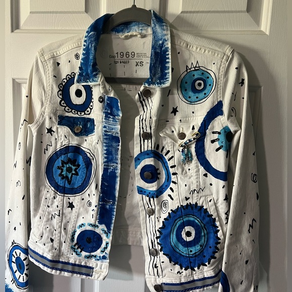 Evil eye white denim jacket - Picture 3 of 6